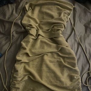 gold dress, only wore once, very stretchy, form fitting, FLEXIBLE WITH PRICE